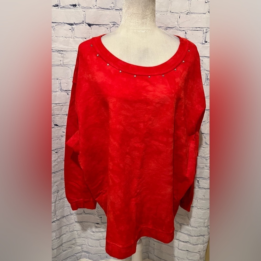 Avenue Plus size orange sweatshirt rhinestones at the collar size large 18/20
